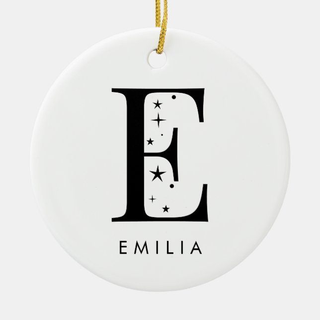 Monogram E Celestial Name  Ceramic Tree Decoration (Front)