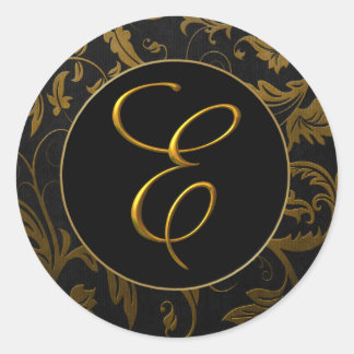 Monogram E Gold and Black Damask Wedding Seal