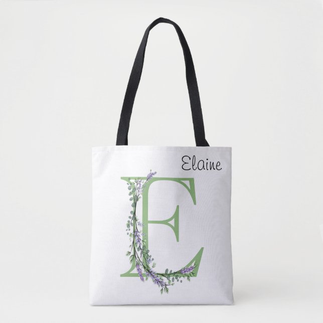 Monogram E Lavender Eucalyptus Tote Bag (Front)