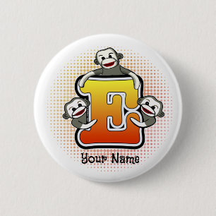 Monogram E Sock Monkey  6 Cm Round Badge