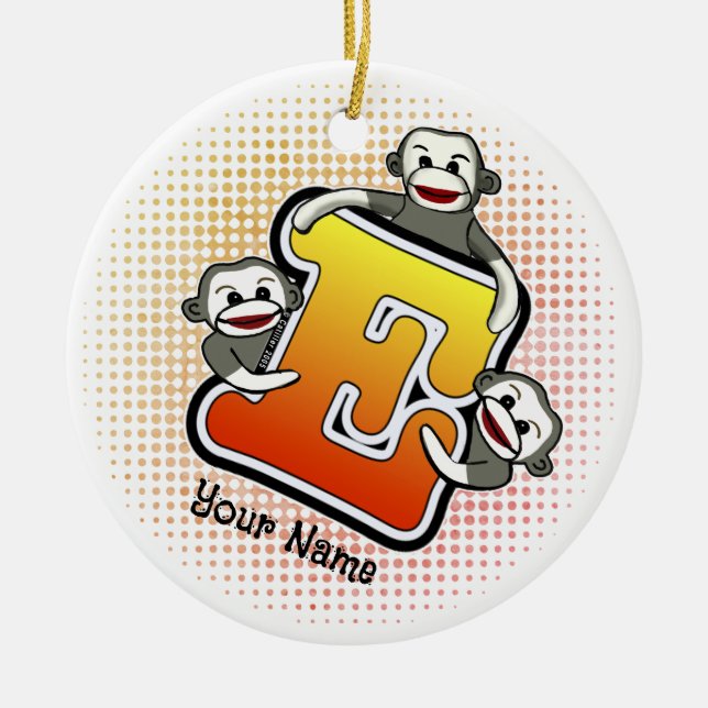 Monogram E Sock Monkey  Ceramic Tree Decoration (Front)