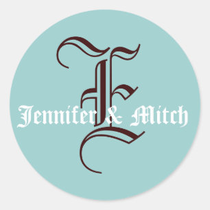 Monogram E Wedding Aqua & Espresso Favour Seal