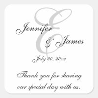 Monogram E Wedding Thank You Labels Stickers