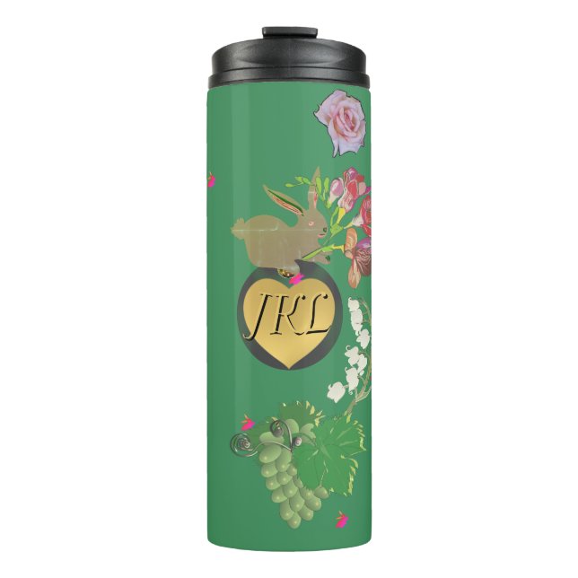 Monogram Easter Bunny Green Fruit and Floral Therm Thermal Tumbler (Front)