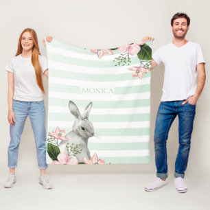 Monogram Easter Bunny striped Fleece Blanket