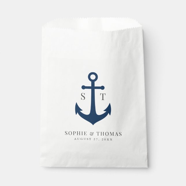 Monogram Editable Colour Anchor Nautical Wedding Favour Bags (Front)