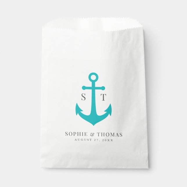Monogram Editable Colour Anchor Nautical Wedding Favour Bags (Front)