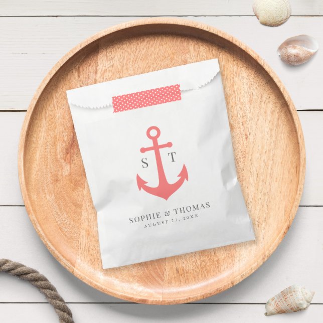Monogram Editable Colour Anchor Nautical Wedding Favour Bags (Creator Uploaded)