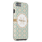 Monogram Eggshell Blue and Gold Quatrefoil