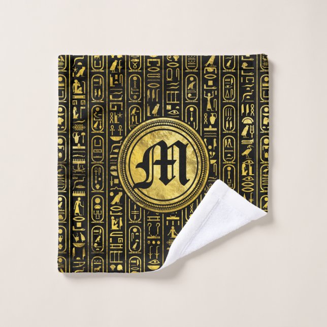 Monogram Egyptian Ancient Gold hieroglyphs Wash Cloth (Wash Cloth)
