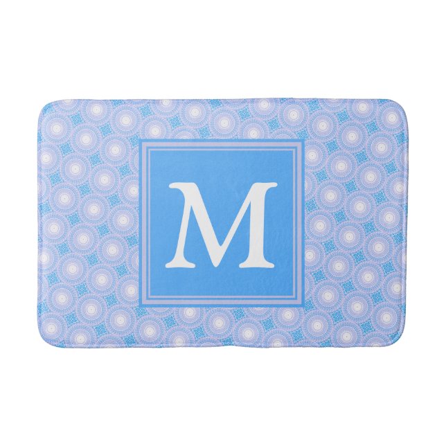 Monogram Electric blue circles pattern Bath Mat (Front)