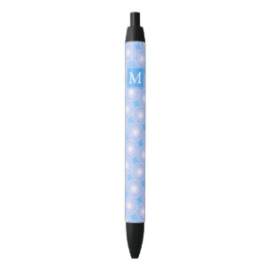 Monogram Electric blue circles pattern Black Ink Pen