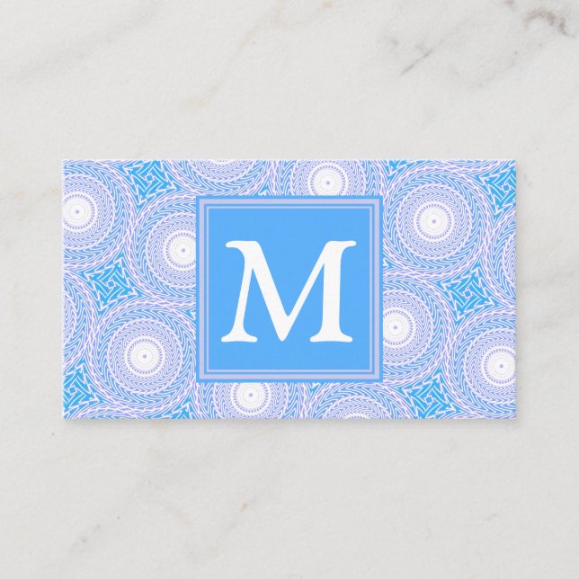 Monogram Electric blue circles pattern Business Card (Front)