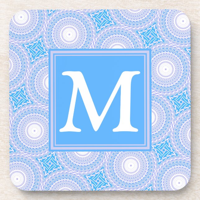 Monogram Electric blue circles pattern Coaster (Front)
