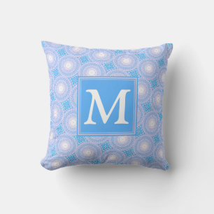 Monogram Electric blue circles pattern Cushion