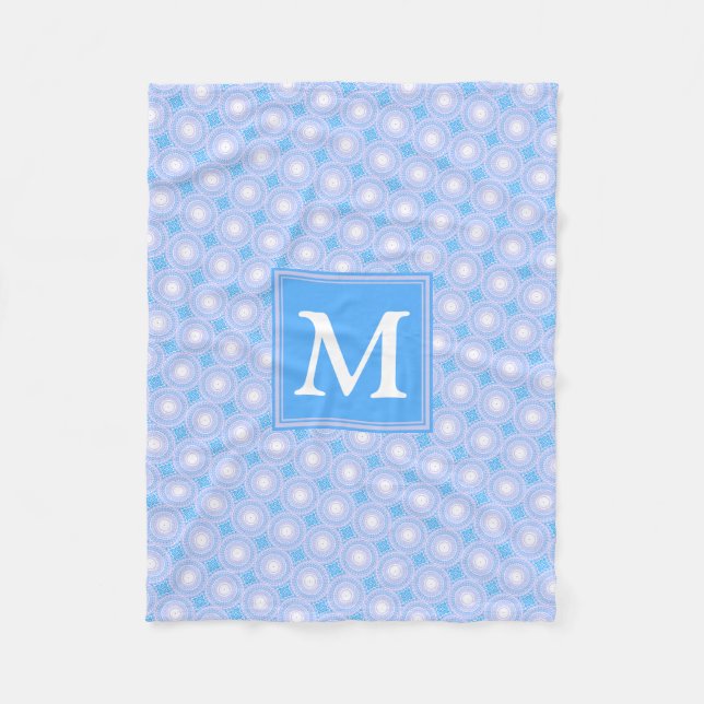 Monogram Electric blue circles pattern Fleece Blanket (Front)