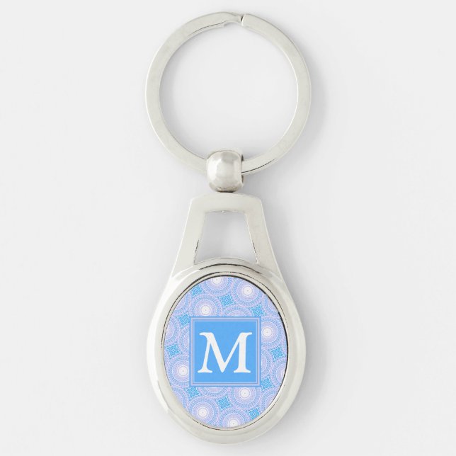 Monogram Electric blue circles pattern Key Ring (Front)