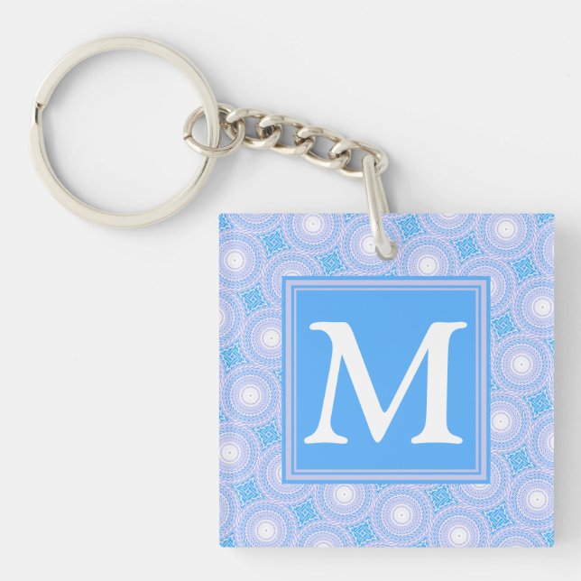 Monogram Electric blue circles pattern Key Ring (Front)