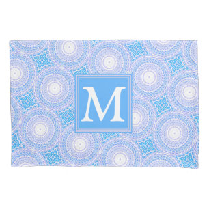 Monogram Electric blue circles pattern Pillowcase