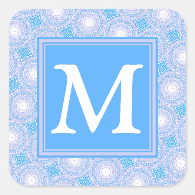 Monogram Electric blue circles pattern Square Sticker (Front)