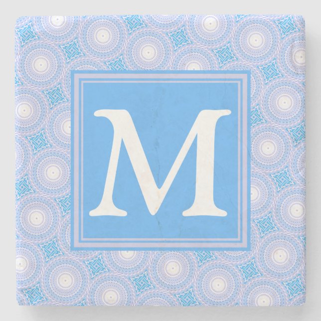Monogram Electric blue circles pattern Stone Coaster (Front)