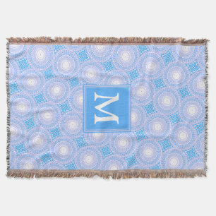 Monogram Electric blue circles pattern Throw Blanket