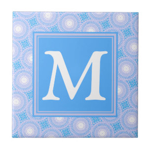 Monogram Electric blue circles pattern Tile