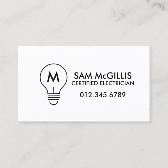 Monogram Electrician Electrical Contractor Business Card (Front)