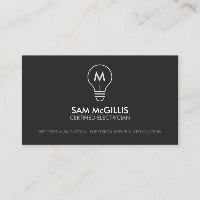 Monogram Electrician Electrical Contractor Business Card (Front)