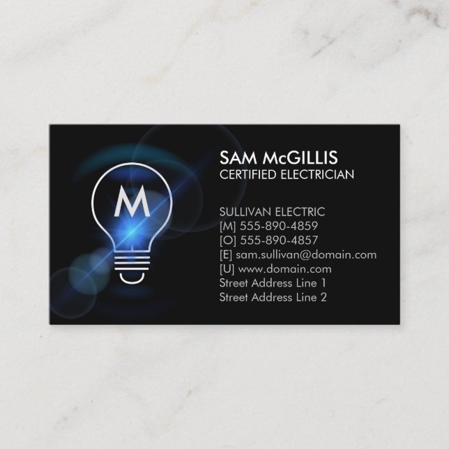 Monogram Electrician Electrical Contractor Business Card (Front)