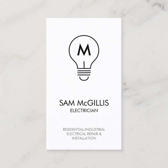 Monogram Electrician Electrical Contractor Business Card (Front)