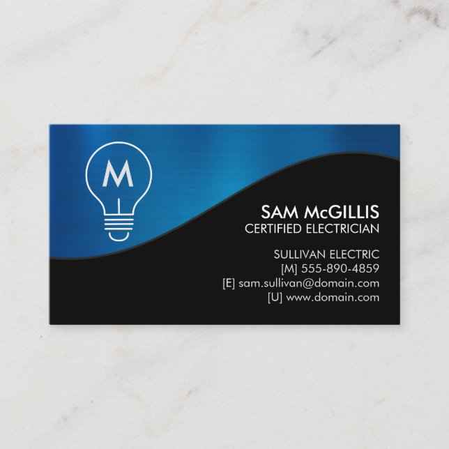 Monogram Electrician Electrical Contractor Business Card (Front)