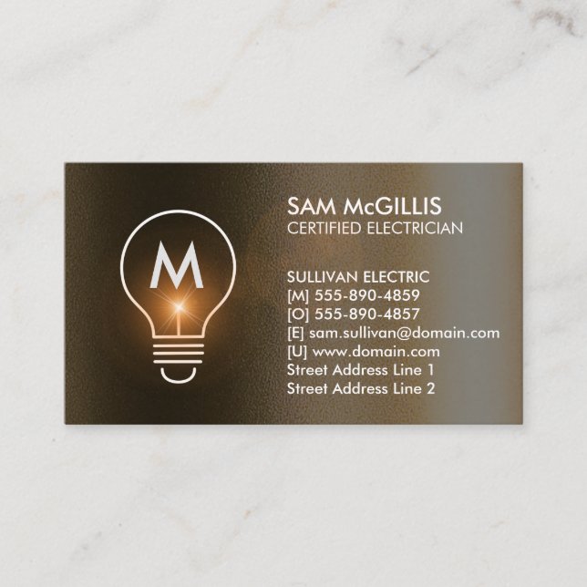 Monogram Electrician Electrical Contractor Business Card (Front)
