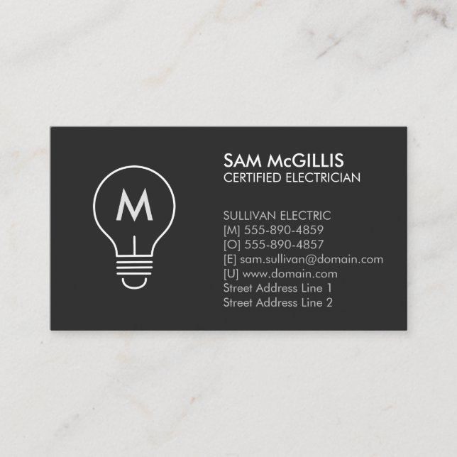 Monogram Electrician Electrical Contractor Business Card (Front)