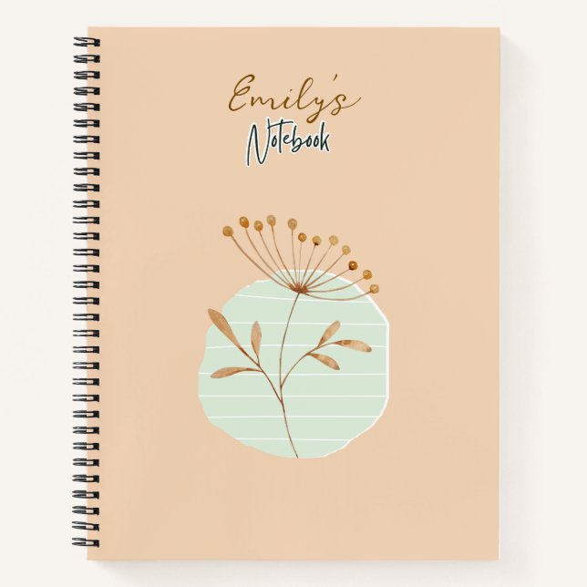 Monogram Elegant abstract and dried flowers Peach Notebook (Front)