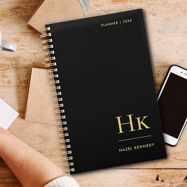 Monogram Elegant Black Gold Classic Professional Planner (Creator Uploaded)