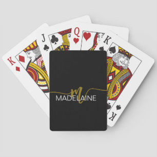 Monogram Elegant Black Gold Color  Playing Cards