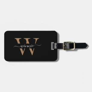 Monogram Elegant Black Gold Name Stylish Luggage Tag