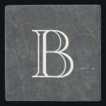 Monogram Elegant Black Stone Texture Coaster<br><div class="desc">An elegant looking black marbled stone texture. Cuts,  scrapes,  scarring and random marks give it depth and personality. Personalise with your initial / monogram in a bold white font.</div>
