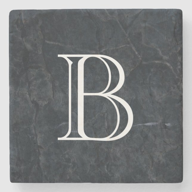 Monogram Elegant Black Stone Texture Coaster (Front)