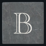 Monogram Elegant Black Stone Texture Stone Coaster<br><div class="desc">An elegant looking black marbled stone texture. Cuts,  scrapes,  scarring and random marks give it depth and personality. Personalise with your initial / monogram in a bold white font.</div>