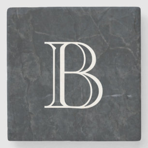Monogram Elegant Black Stone Texture Stone Coaster