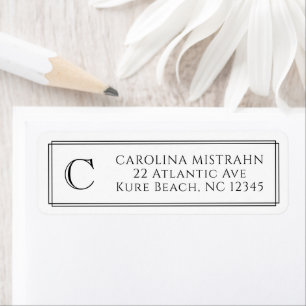 Monogram Elegant Black White Border Stationery