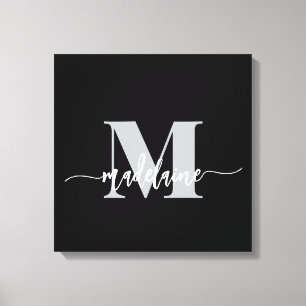 Monogram Elegant Black White Personal Canvas Print