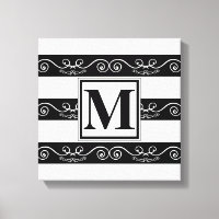 Monogram elegant Black White striped design