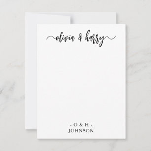 Monogram Elegant Black White Wedding Note Card