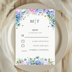 Monogram Elegant Blue Hydrangea Wedding Reply  RSVP Card