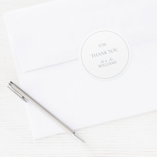 Monogram Elegant Blue Thank You Script Wedding Classic Round Sticker