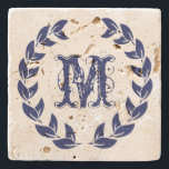 Monogram Elegant Blue Wreath Stone Coaster<br><div class="desc">Elegant navy blue wreath simple illustration with customisable monogram. Any colour in this or any of my designs is available by email requests. Request your free text formatting and product customisation including live phone help by emailing me your request.</div>