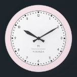 Monogram Elegant Blush Pink Wall Clock<br><div class="desc">Elegant minimalist design,  custom monogram and name. Tiny blush pink border. Super trendy,  classy,  refined. Works well with many styles of interior decor.</div>